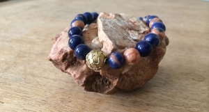 Sodalite and gold plated bead- made in a stringing class